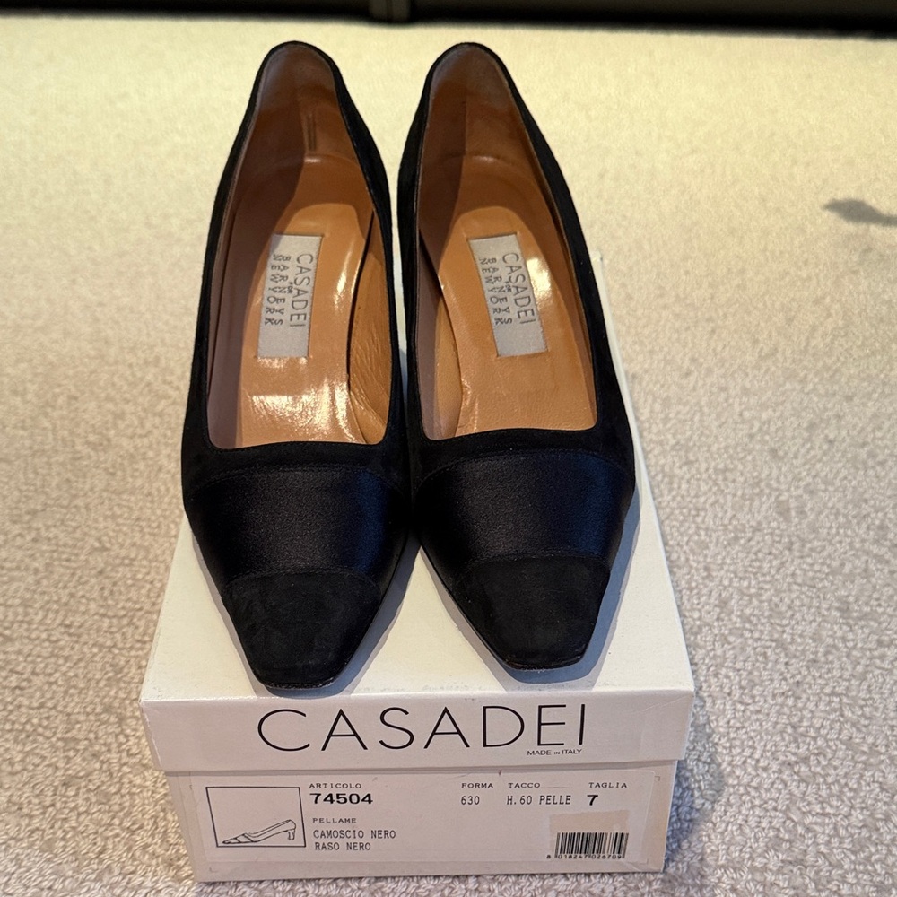Casadei Black Suede and Satin Heels
